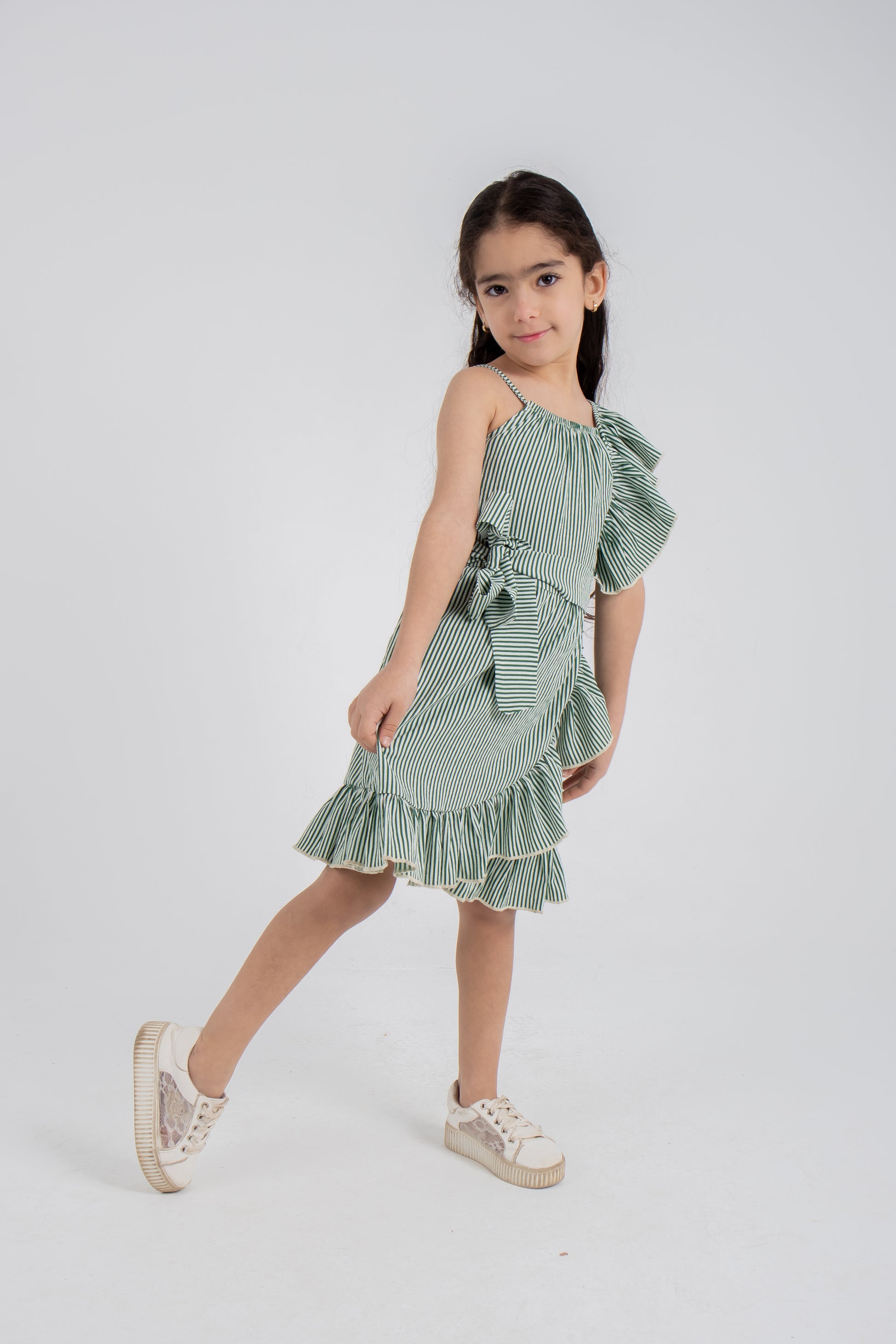 Green Raye Frilled Dress