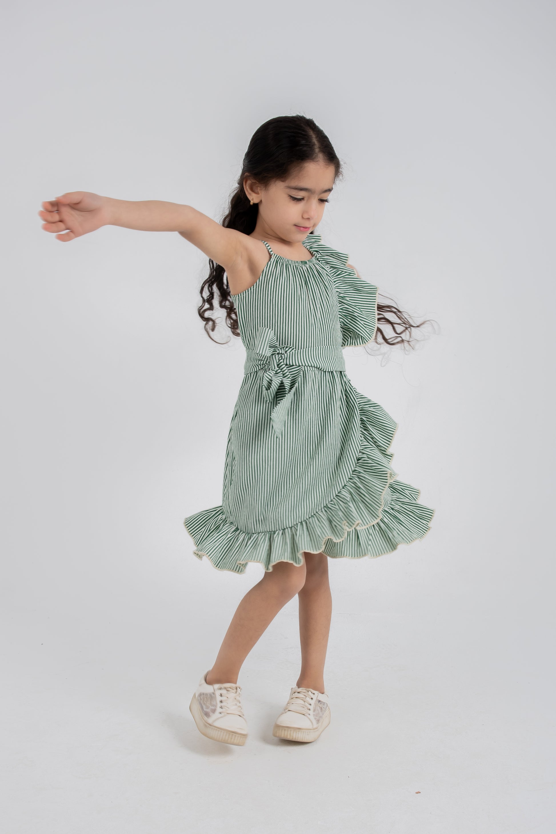 Green Raye Frilled Dress
