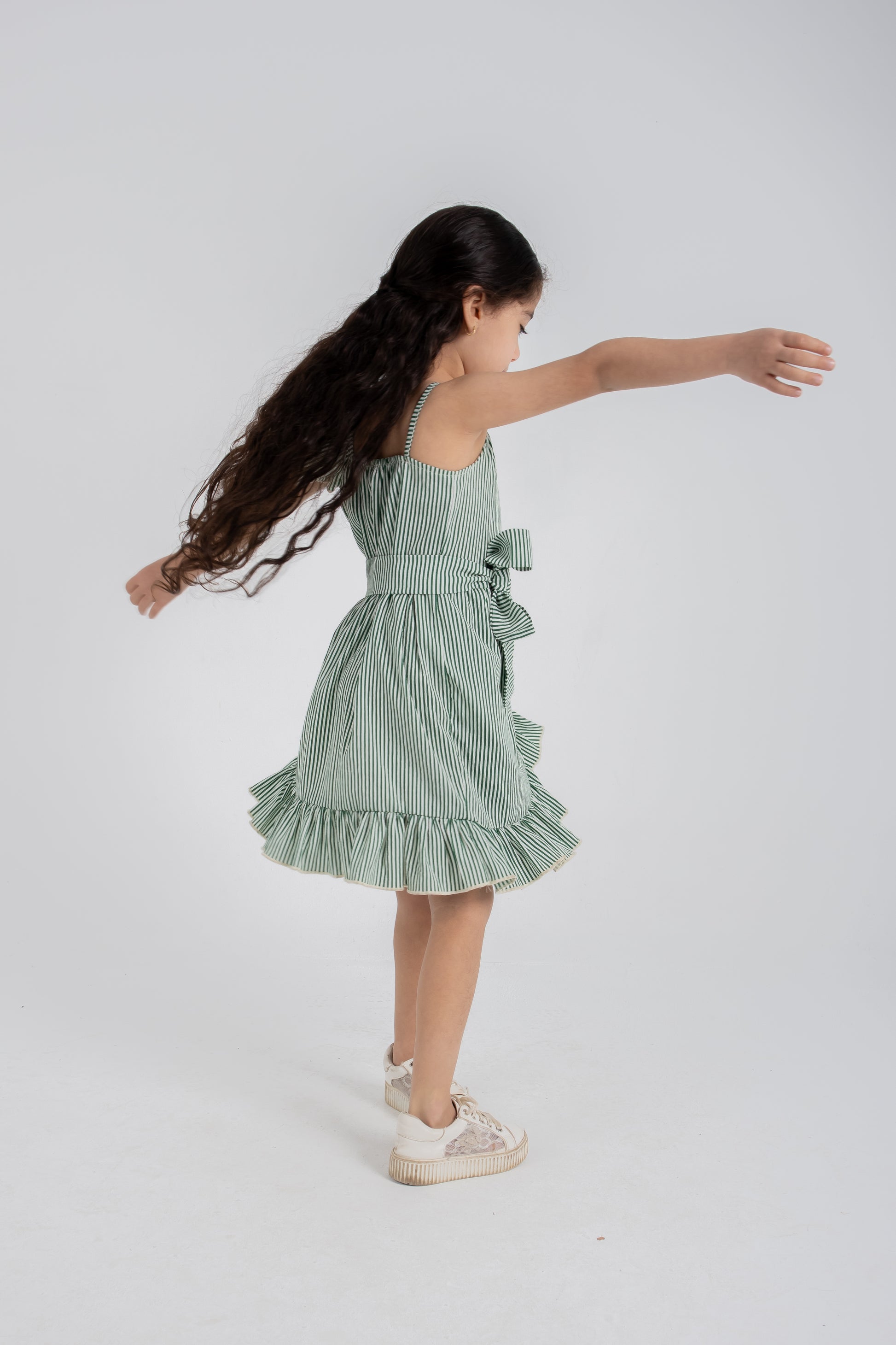 Green Raye Frilled Dress