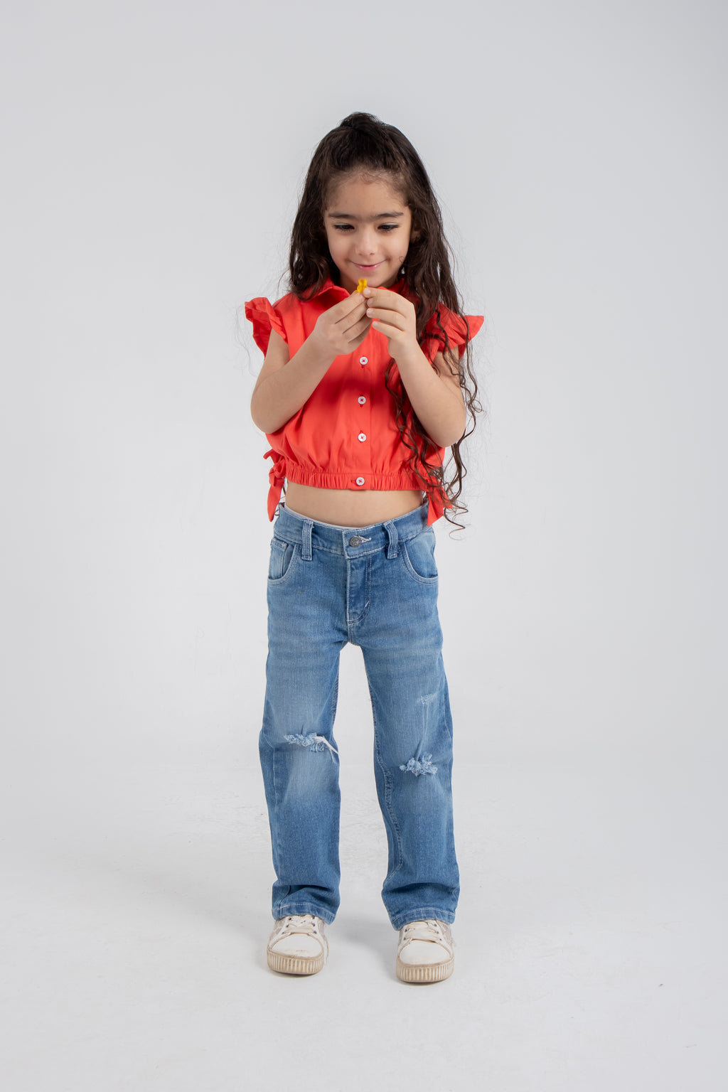 Ruffle Cropped Shirt with Tie Waist