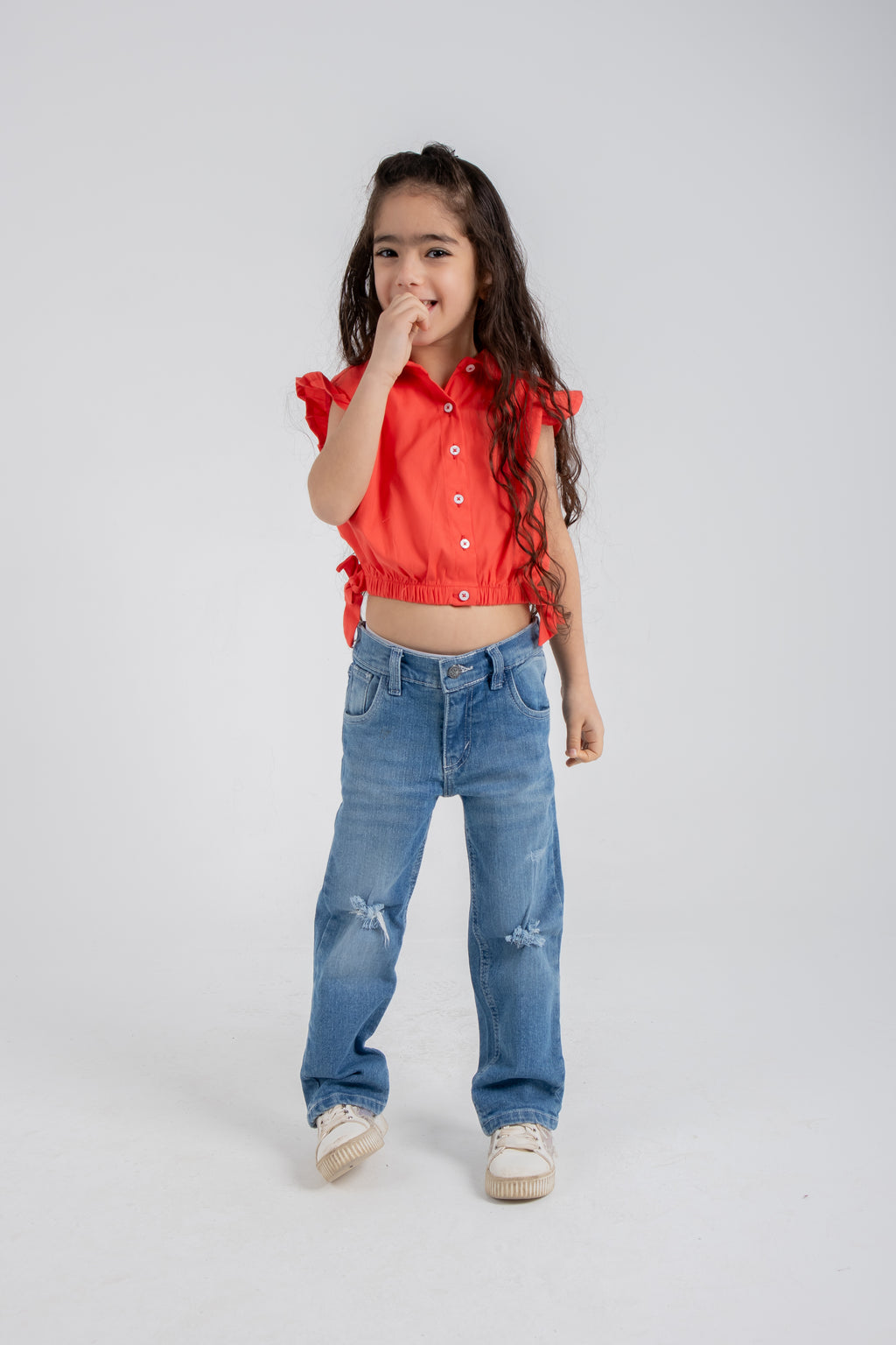 Ruffle Cropped Shirt with Tie Waist