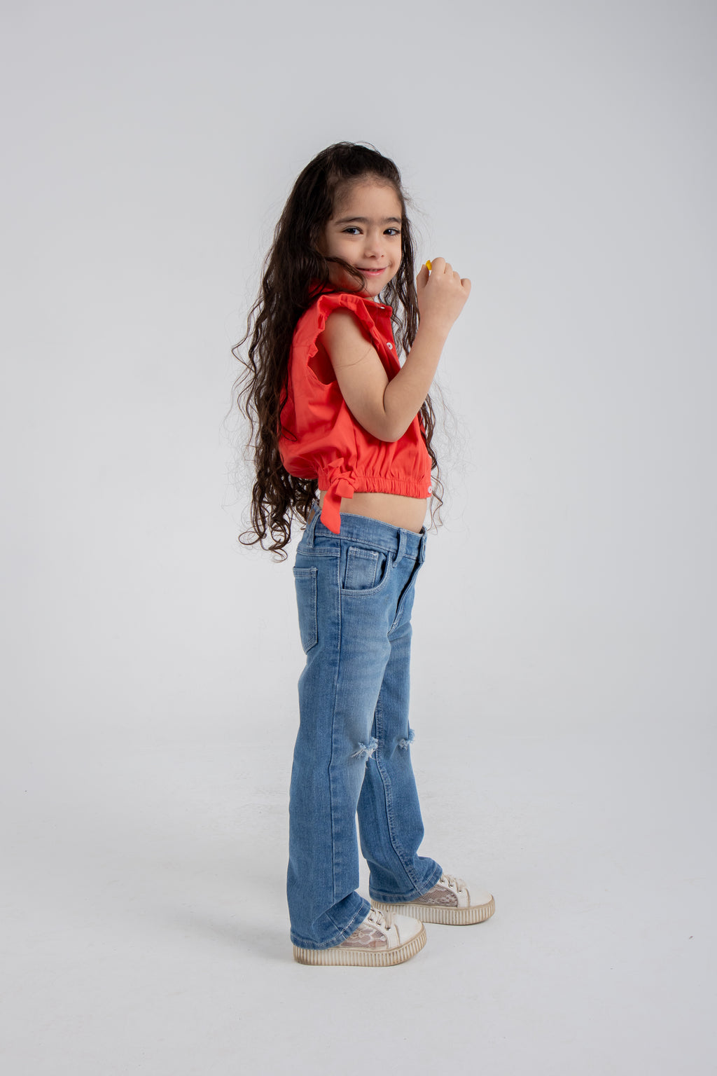 Ruffle Cropped Shirt with Tie Waist