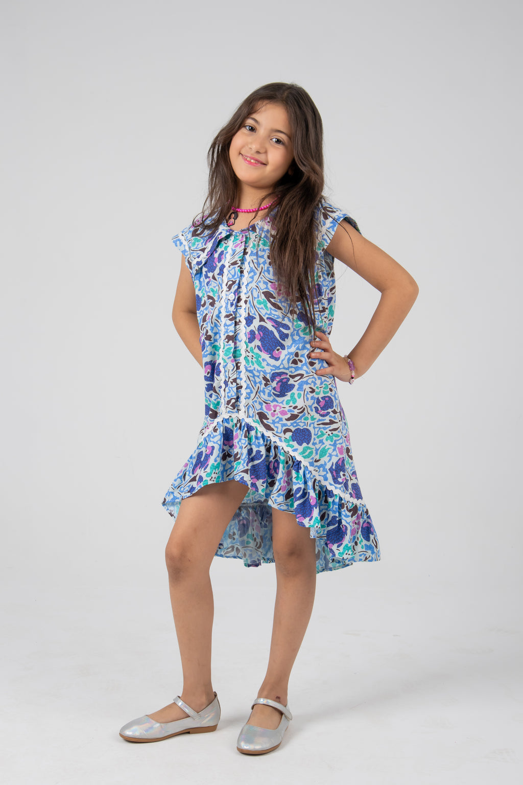 High-Low Printed Dress with Front Slit