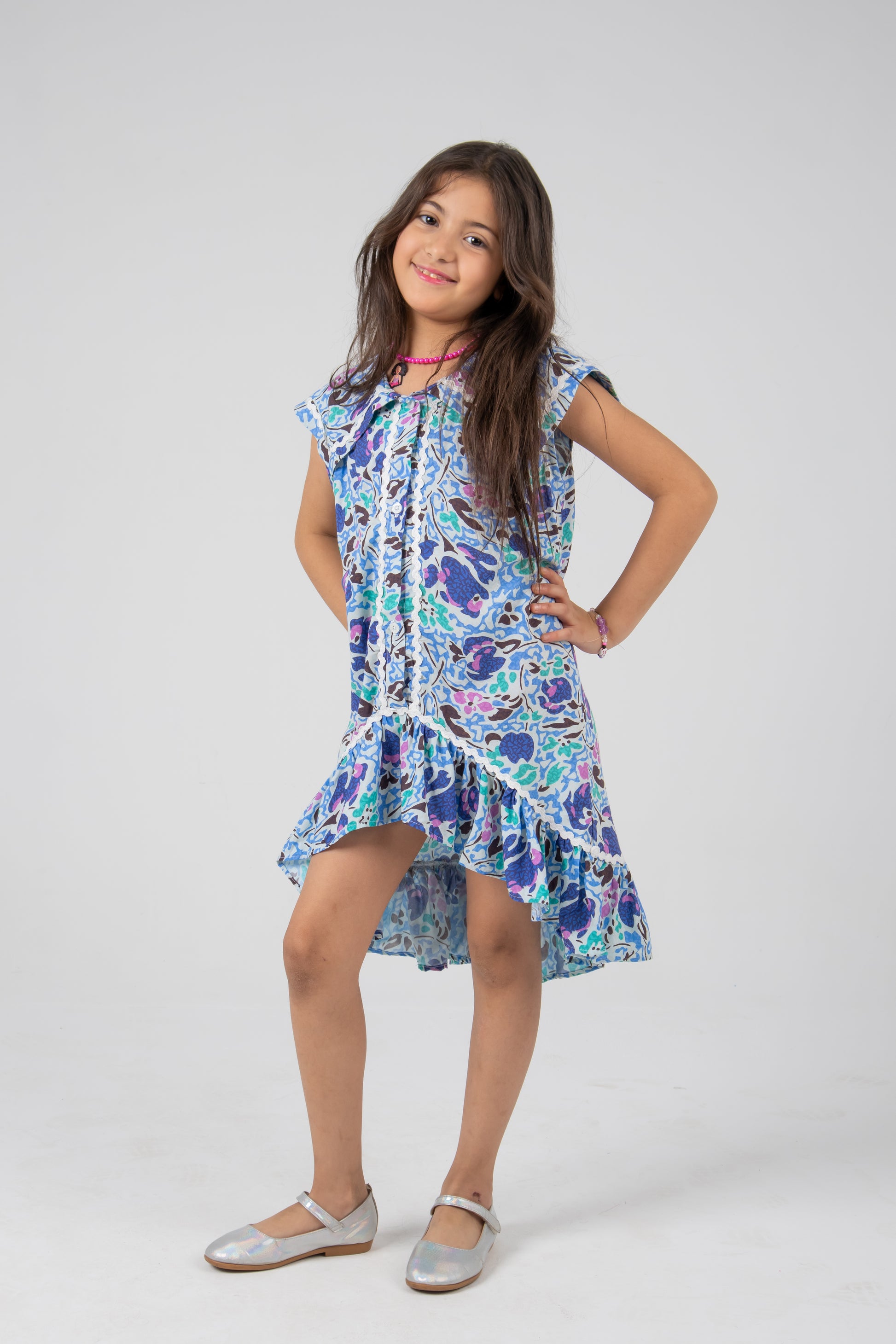 High-Low Printed Dress with Front Slit