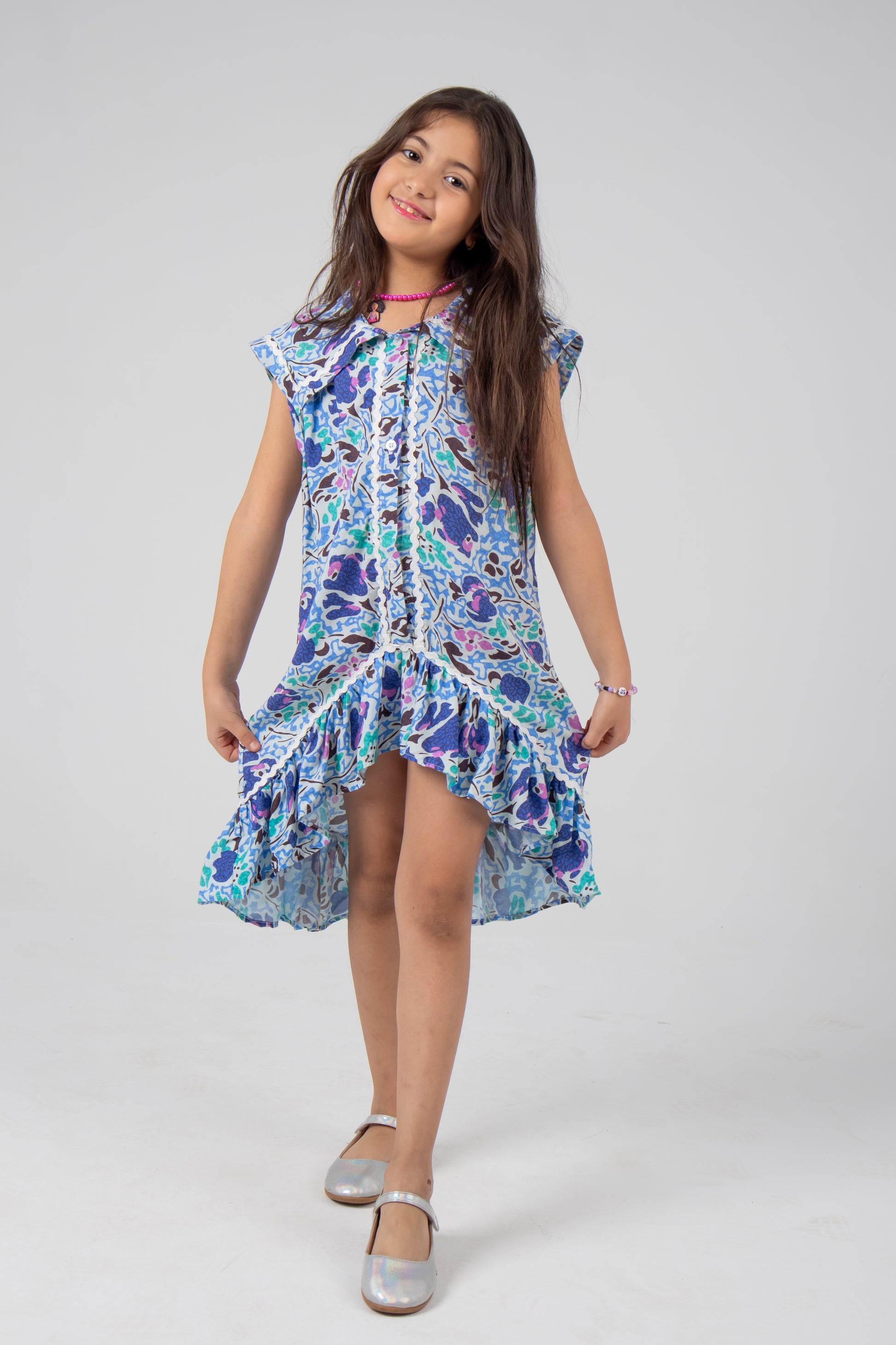 High-Low Printed Dress with Front Slit