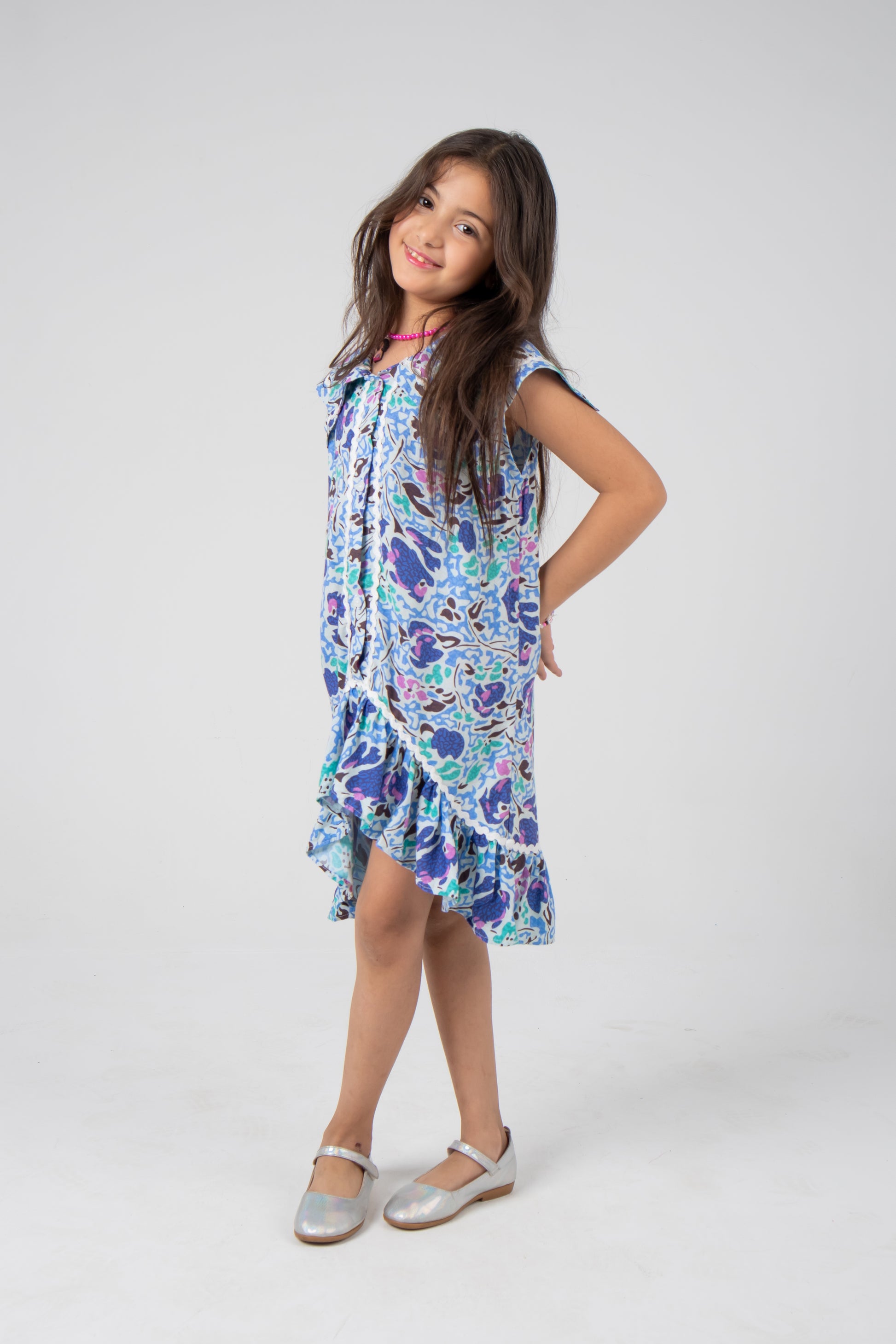 High-Low Printed Dress with Front Slit