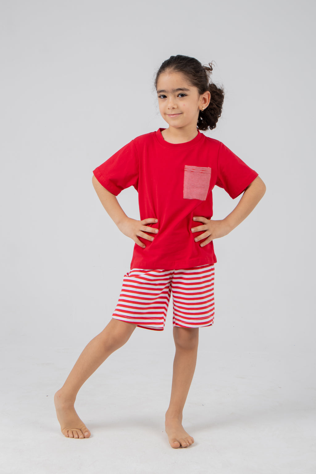 Striped Pajama Set with Pocket Detail
