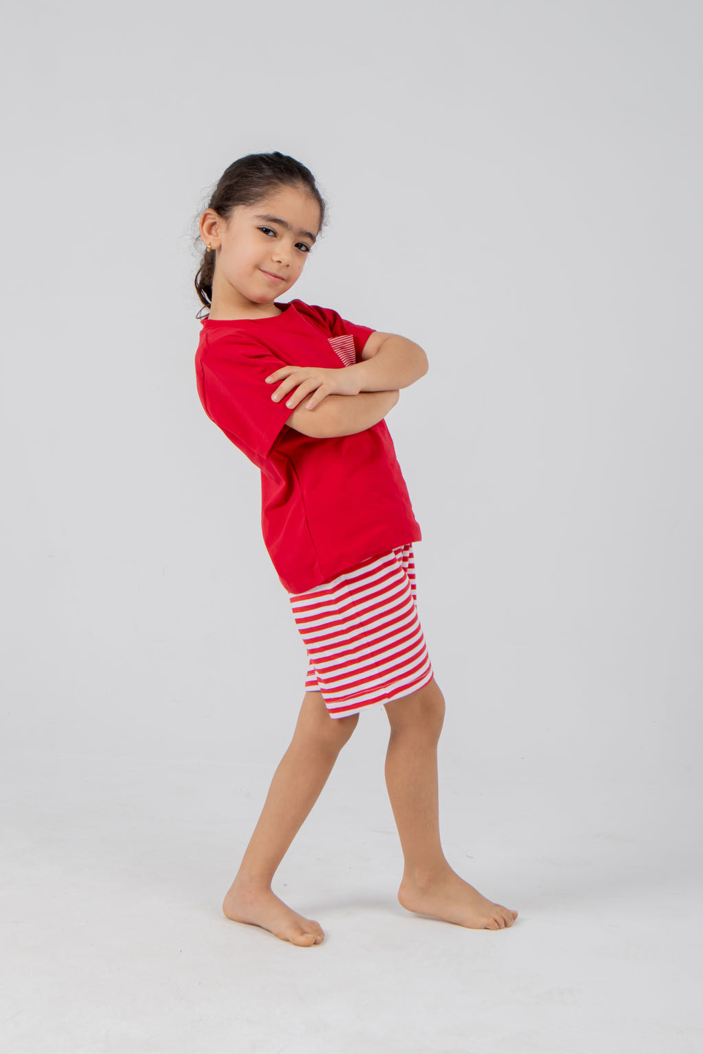 Striped Pajama Set with Pocket Detail