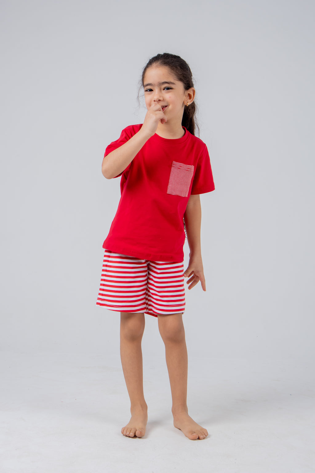 Striped Pajama Set with Pocket Detail